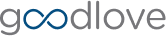 Logotipo de la empresa en gris Goodlove con el símbolo de infinito integrado en las letras O centrales