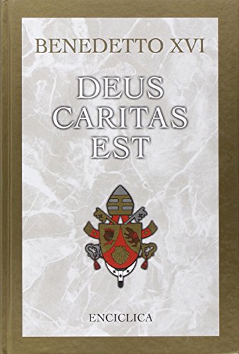 Portada de la encíclica Deus Caritas Est de Benedicto XVI, con el escudo papal sobre un fondo de mármol blanco y bordes dorados